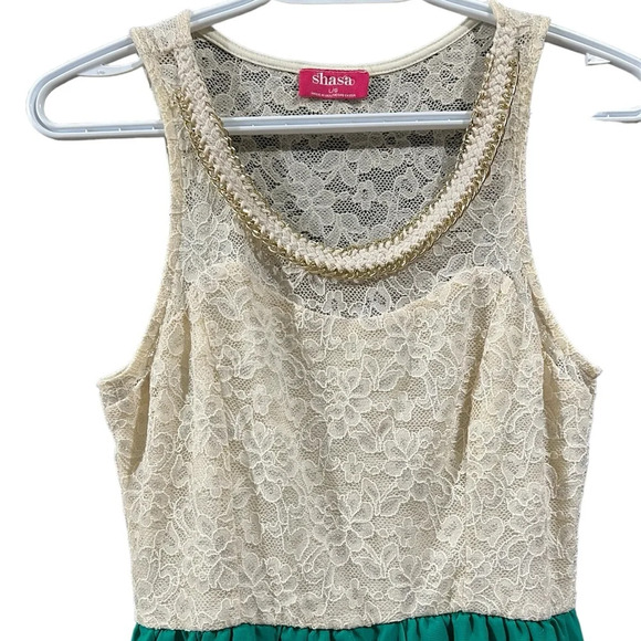 Gold and Green dress, high low, large - Picture 3 of 6